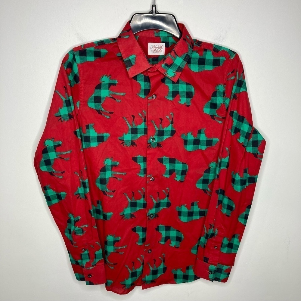 North Pole Moose Christmas button down shirt size‎ XL
